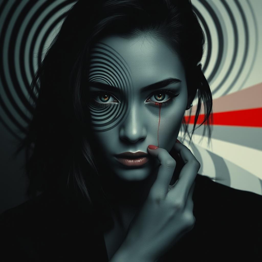 Op Art Portrait: Woman with Geometric Patterns