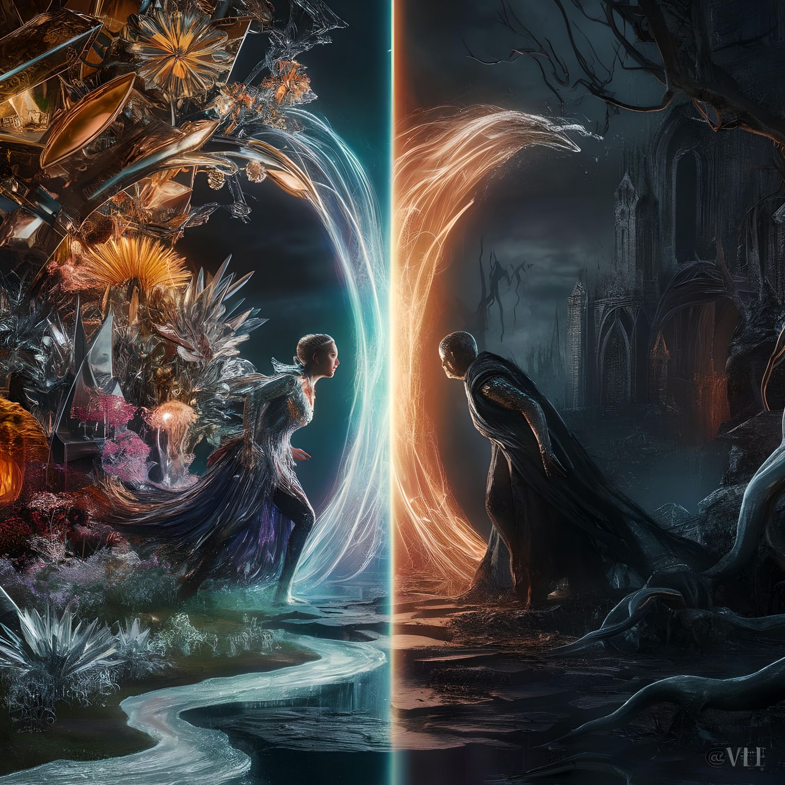 Individuals Meet at Portal Between Magical Realms