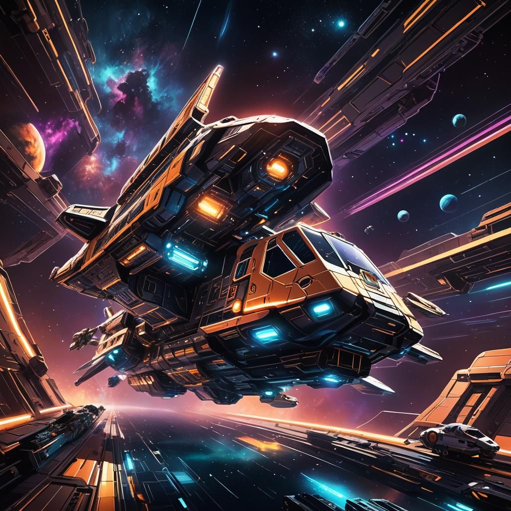 Sci-Fi Spaceship in Outer Space Illustration