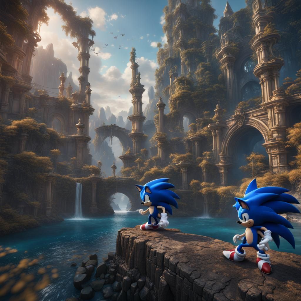 Detailed Matte Painting of Sonic in Deep Blue