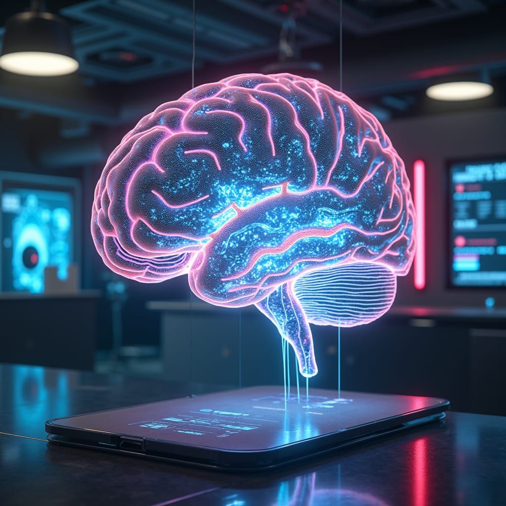 Holographic Brain in Futuristic Research Facility