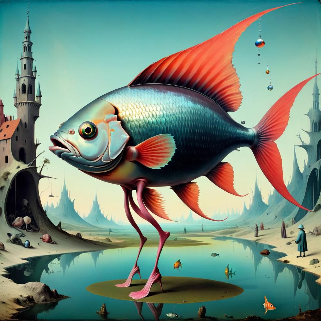 Surreal Fish Walks in Solarpunk World