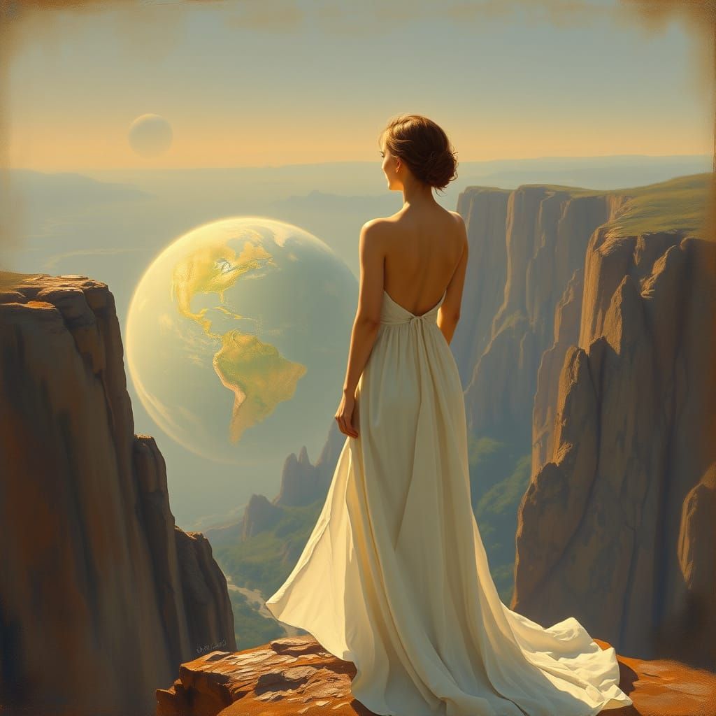 Woman in Ethereal Landscape, Impressionist Style