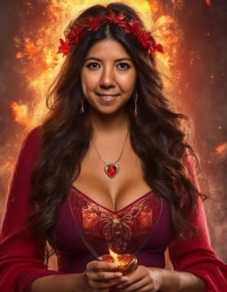 Powerful Fire Witch Sorceress Casting Spell