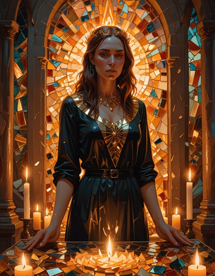 Eerie Surrealist Altar Scene in Oil Painting Style