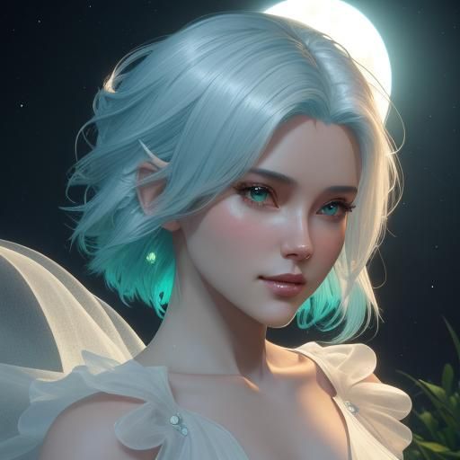 Woman on Moonlit Beach: Fantasy Art Portrait