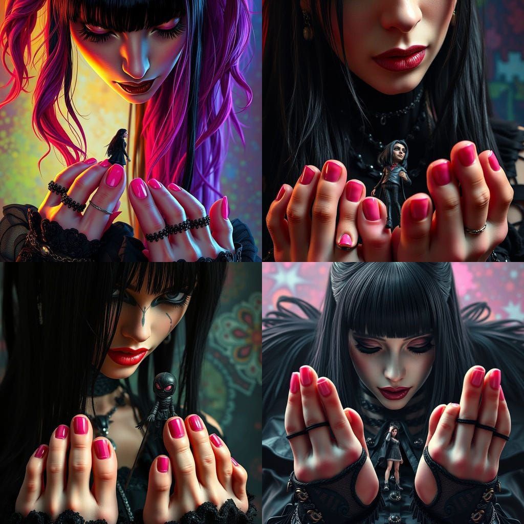 Gothic Giantess Dominating Tiny Man: Hyperrealistic Art