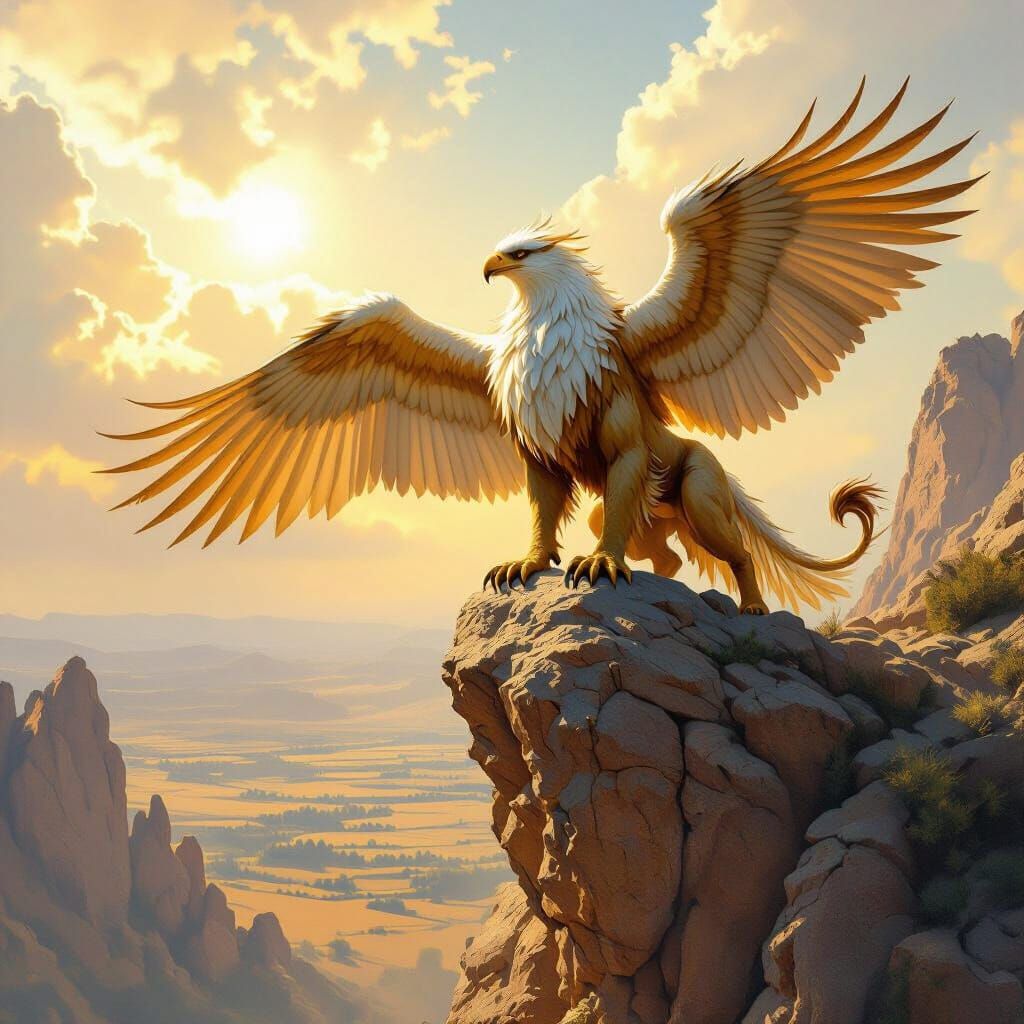 Majestic Griffin Perched on Rocky Crag in Epic Fantasy Art S...