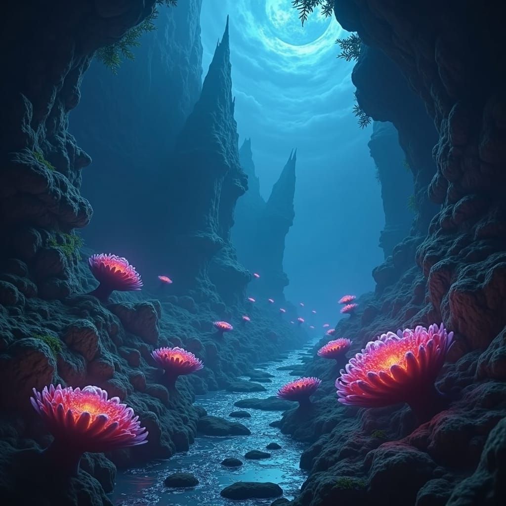 Mystical Realm with Iridescent Spires, Digital Matte Paintin...