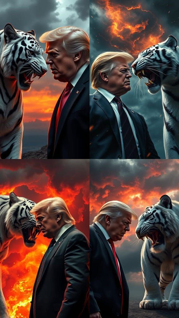 Fierce Confrontation between Trump and White Tiger in a Stor...