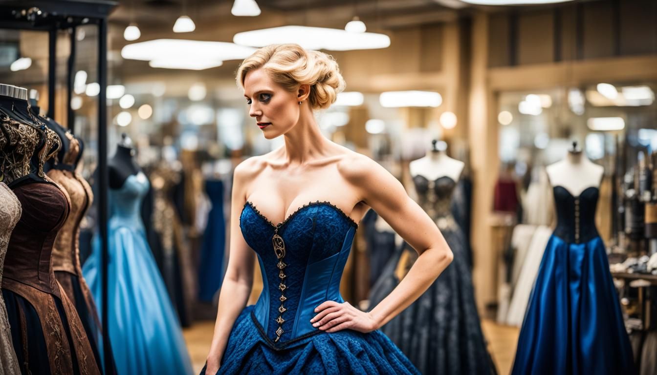 Steampunk Cyborg in Blue Lace Gown