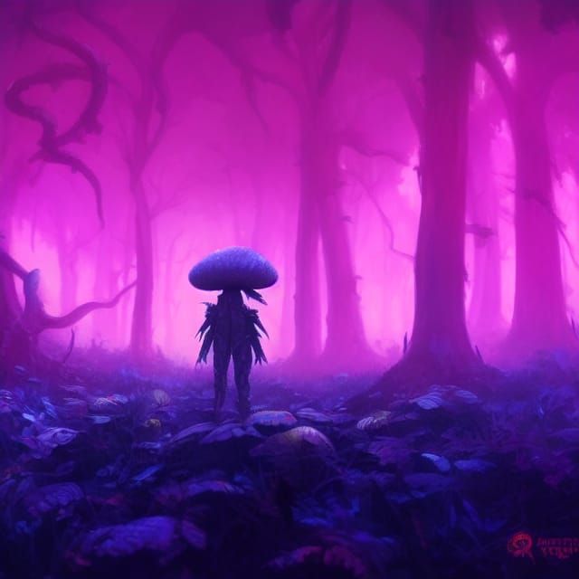 Cybernetic Monster Mushrooms in Dark Forest
