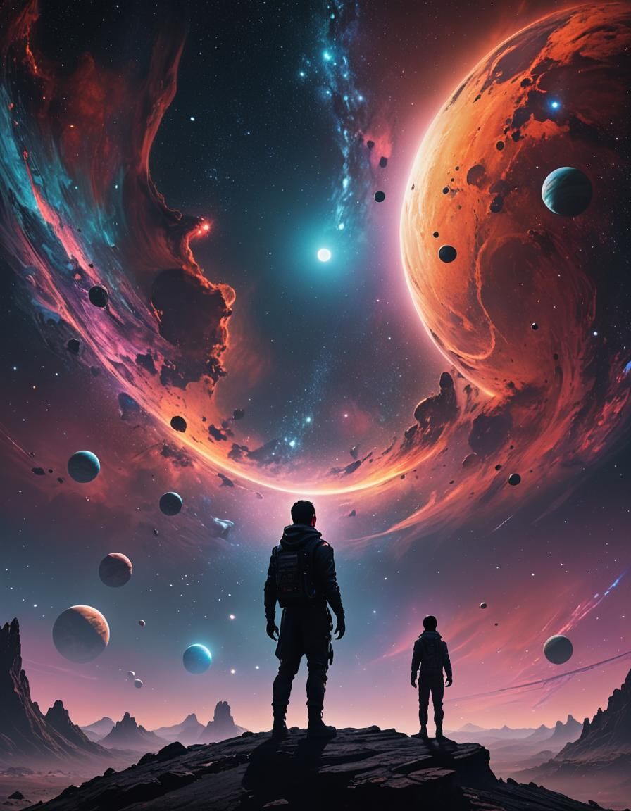 Person on Moon's Edge in Sci-Fi Landscape