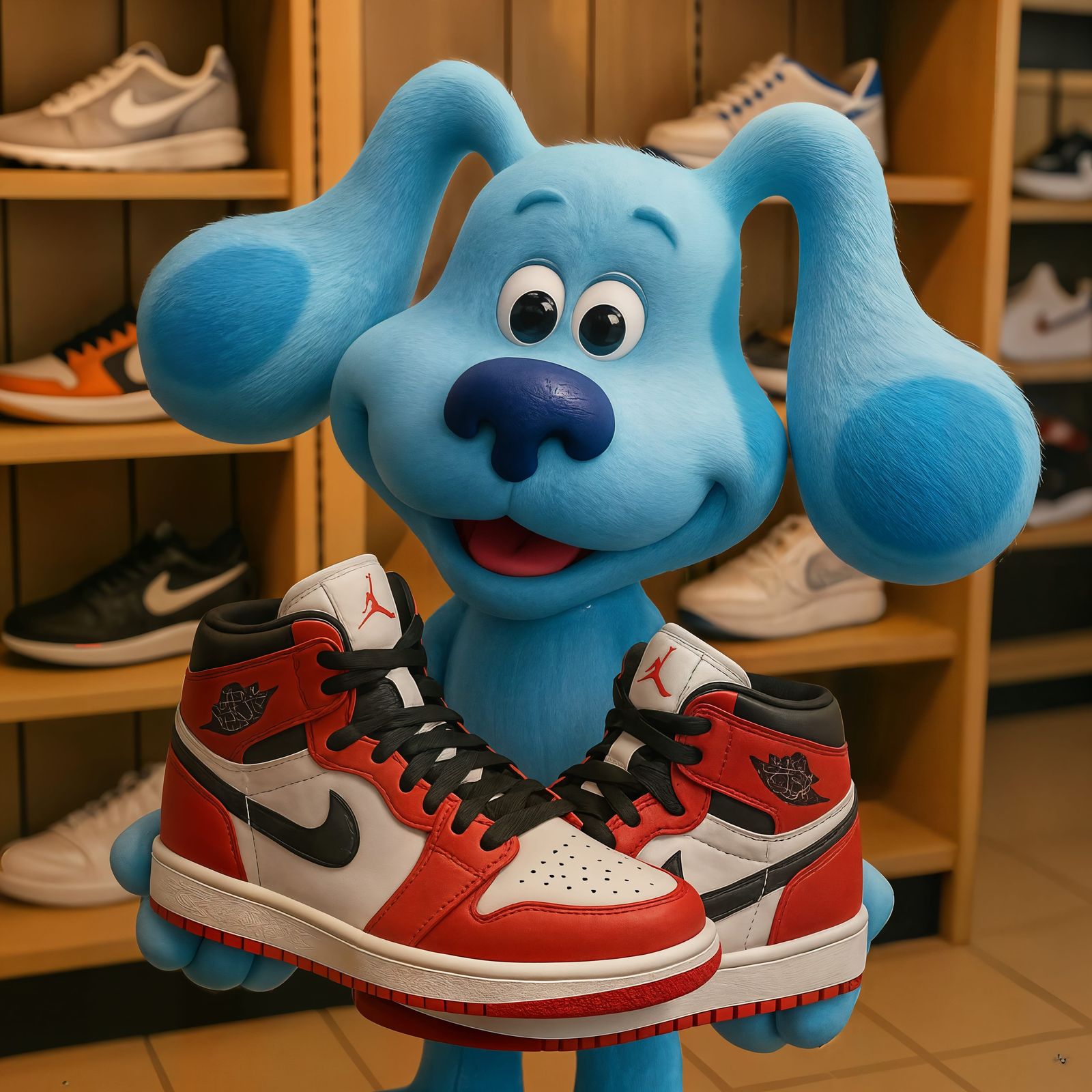 Adorable CGI Blues Clues Holding Air Jordans