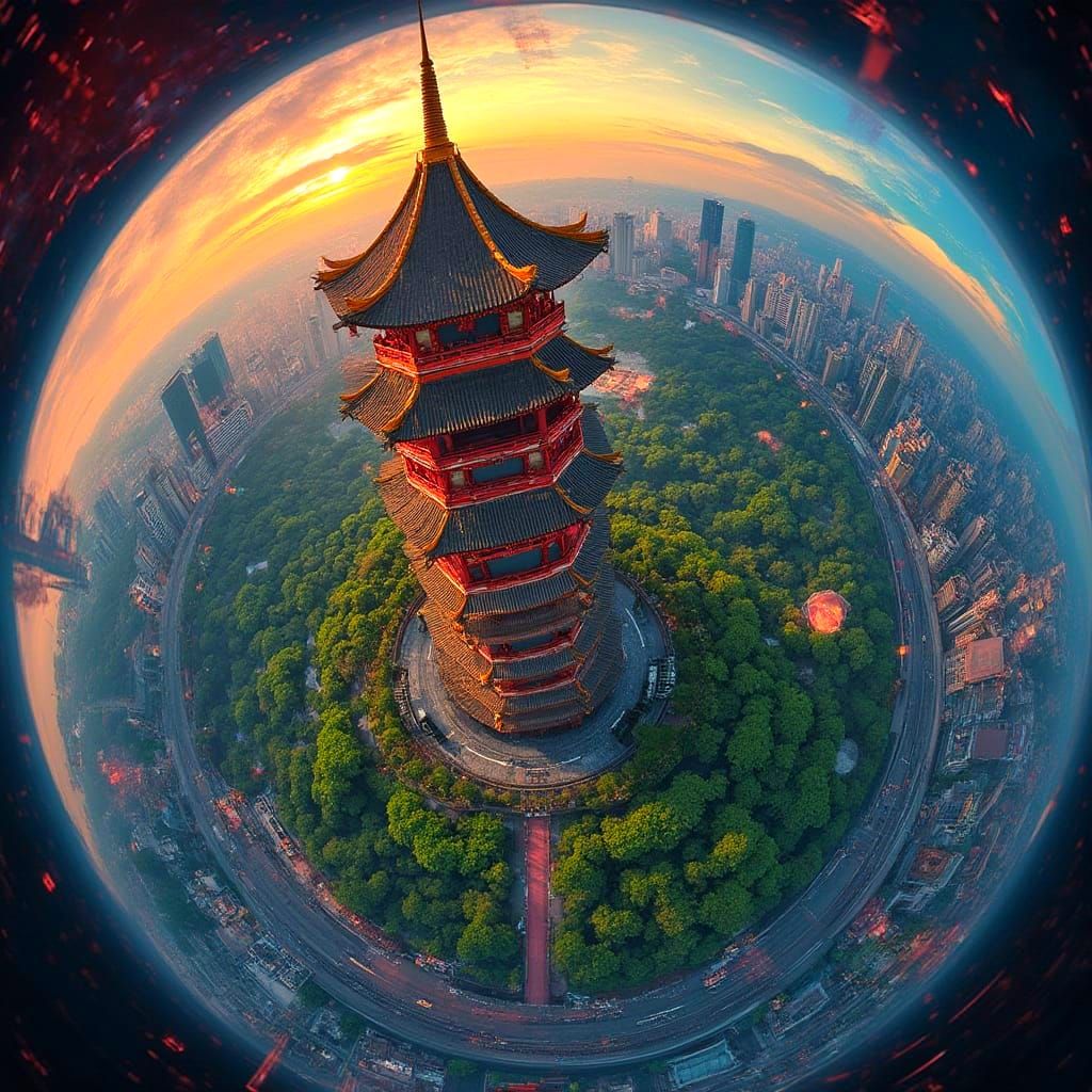 Tianning Pagoda Skyscraper View from Above