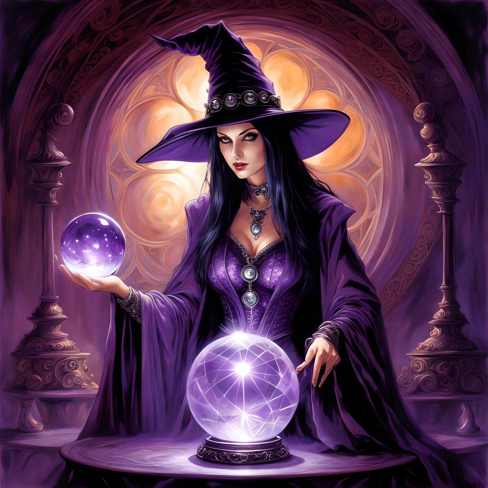 Dark Fantasy Witch with Crystal Ball Comic Art