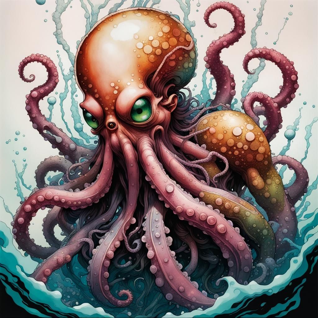 Diaphanous Kraken in Alcohol Ink Style