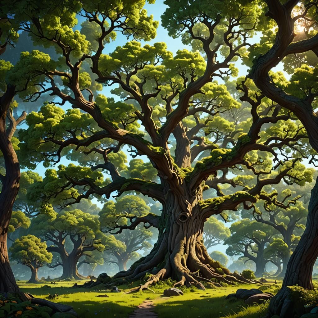 Oak Tree Clipart: Detailed Matte Painting