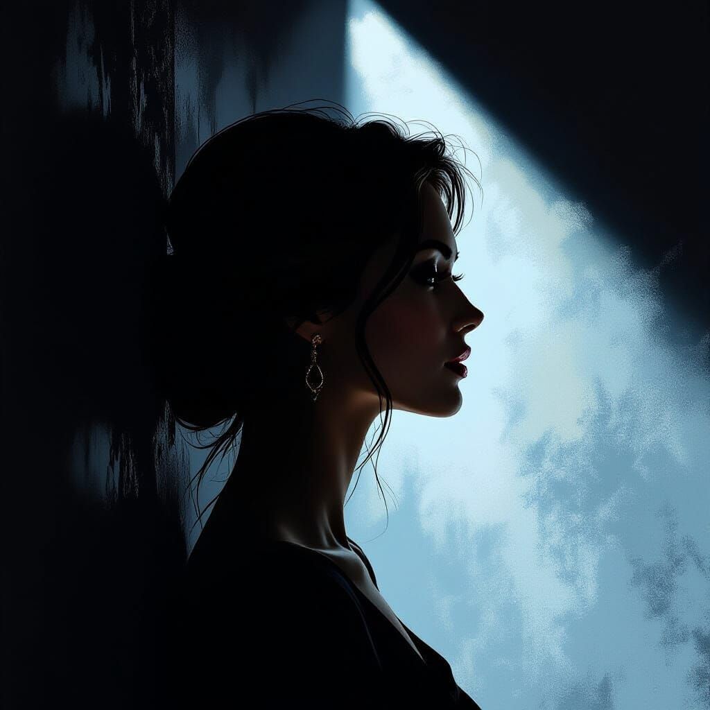 Woman's Face Silhouette in Dramatic Spotlight Lighting
