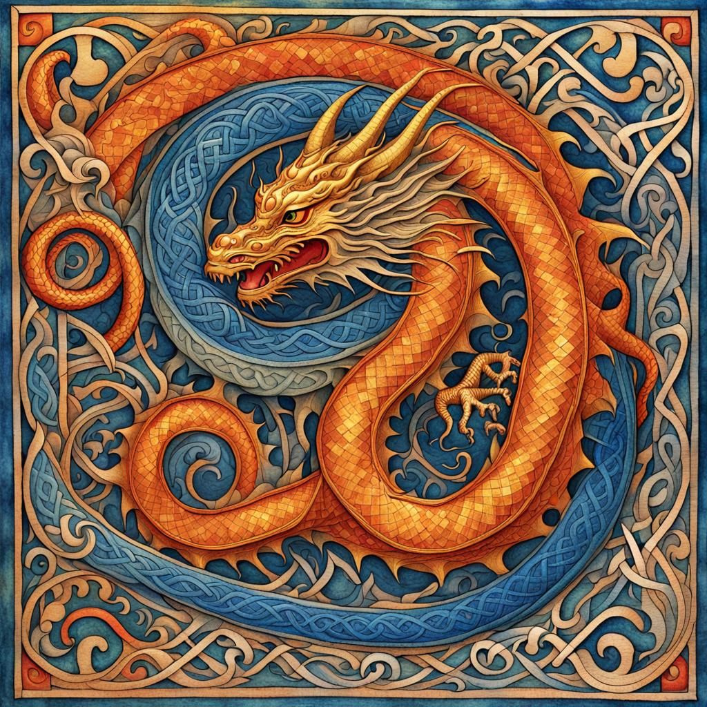 Medieval Dragon Coiled Around City Illumination