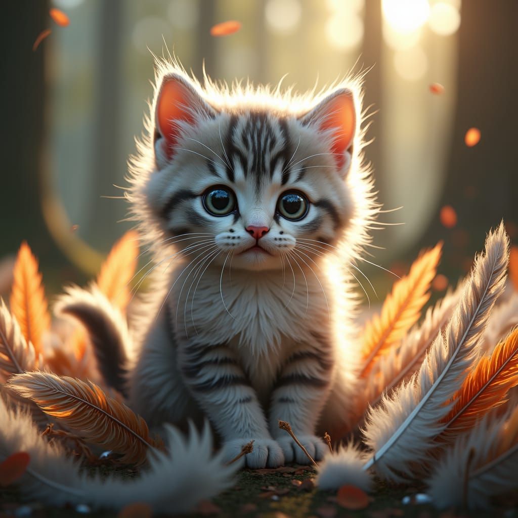 Ragdoll Kitten in Feathers, Art Nouveau Concept Art