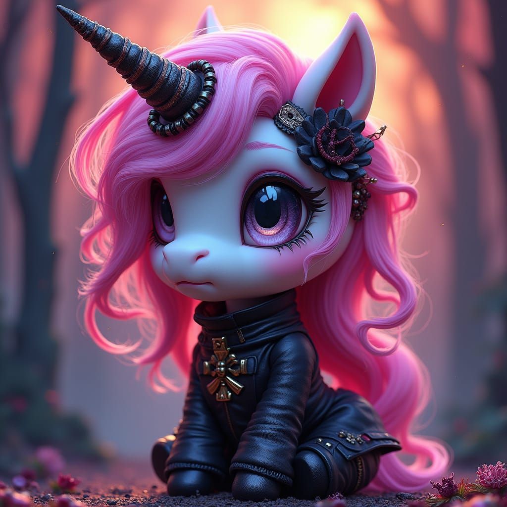 Whimsical Gothic Pony in Hyperrealistic Style