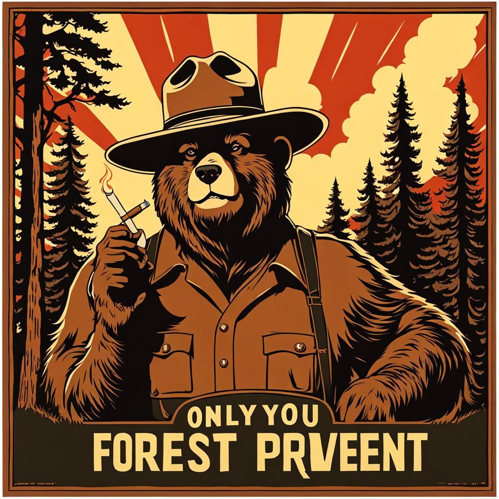 Satirical Smokey Bear Retro Propaganda Poster