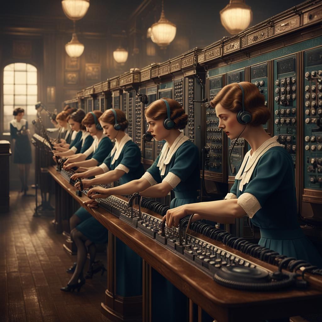 1920s Telephone Switchboard in Detailed Matte Style