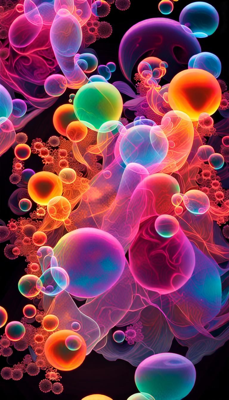 Iridescent Smoke Bubbles with Neon Colors and 3D Effects