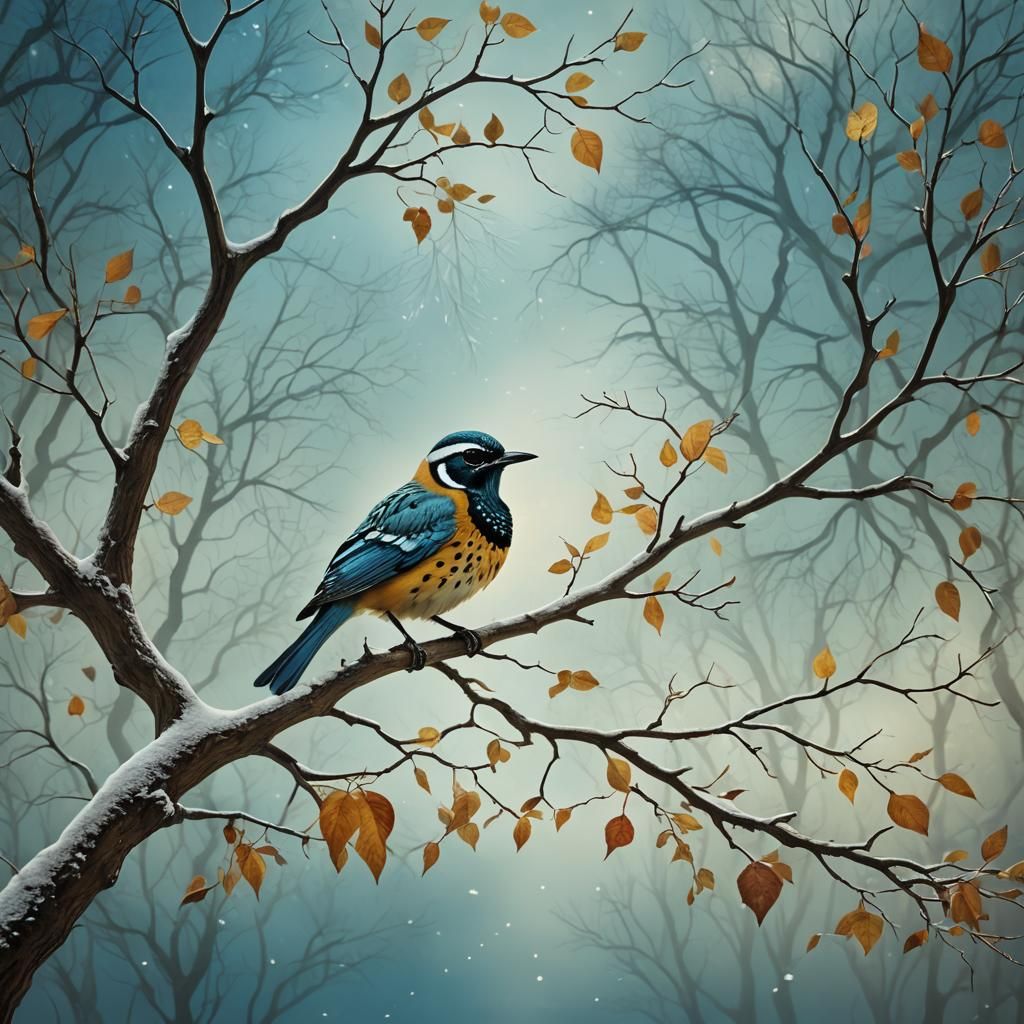 Surreal Autumn Bird in Surrealist Style