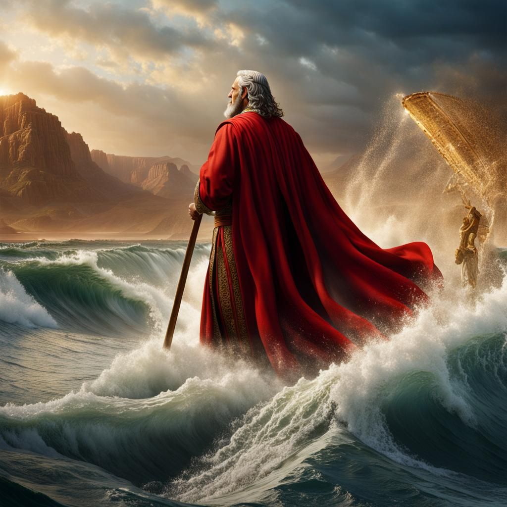 Moses Parting the Red Sea in Hyperrealism