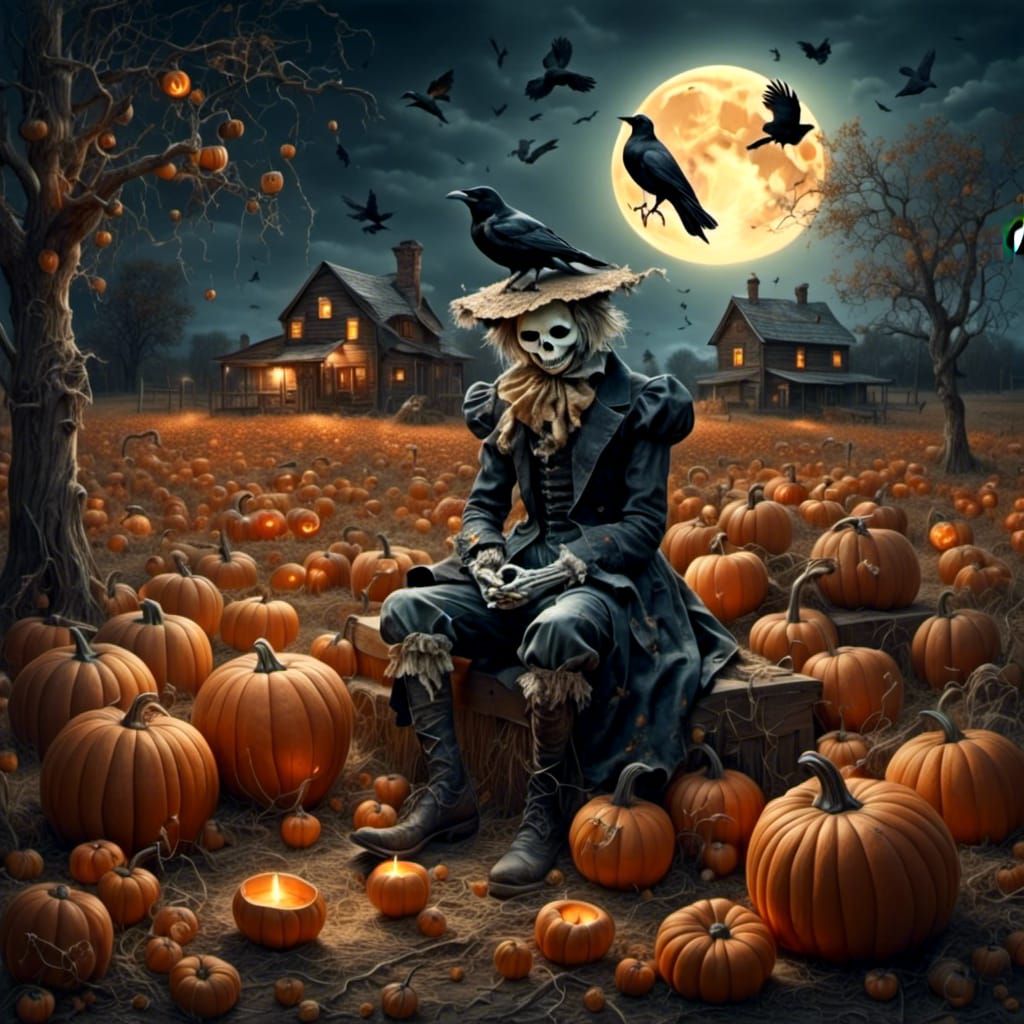 Scarecrow's Moonlit Awakening in Ornamental Style