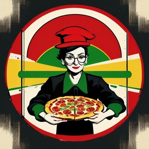 Pizzeria Delivery Logo: Pop Art Grandmother with Pizza