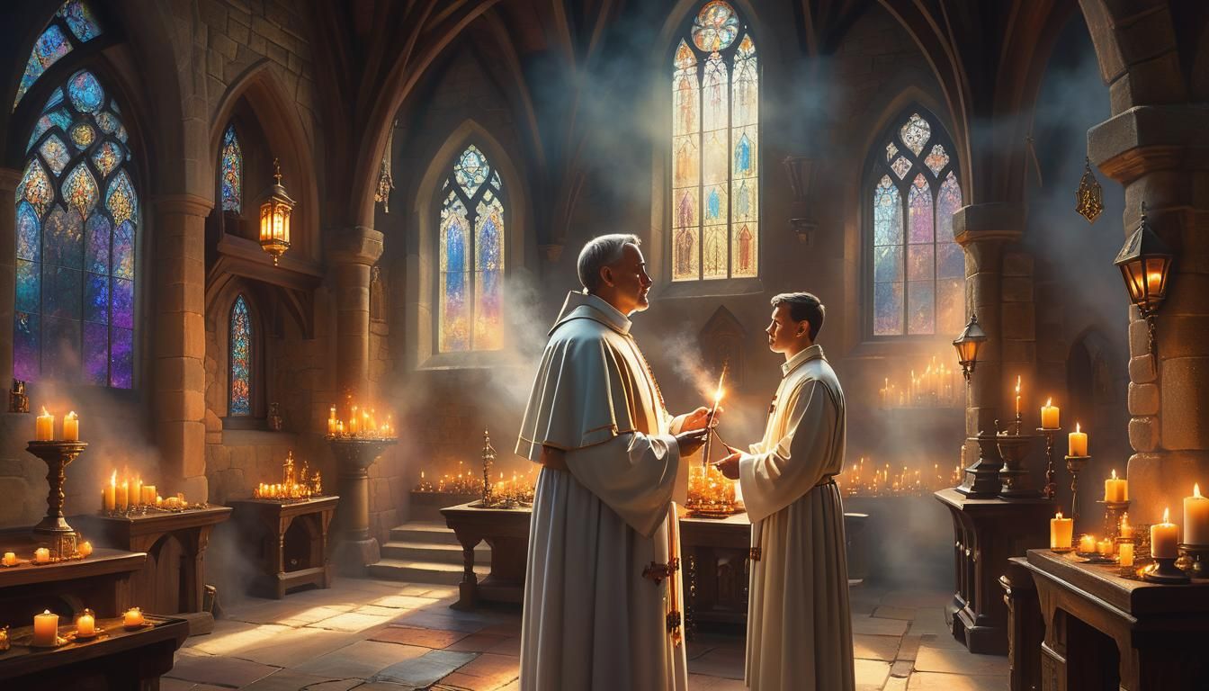 Ethereal Fantasy Priest in Chapel Ceremony