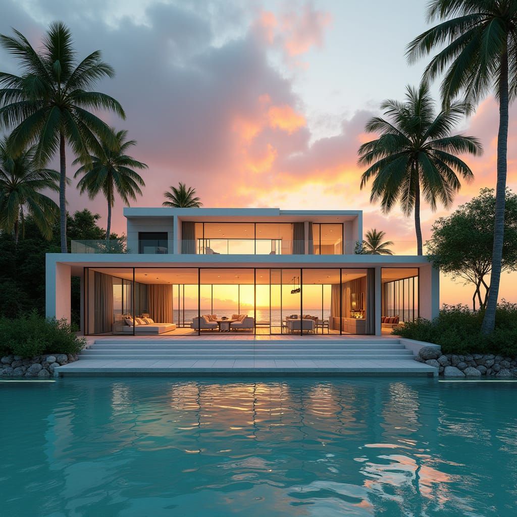 Luxurious Modern Dream House with Private Beach and Sunset V...