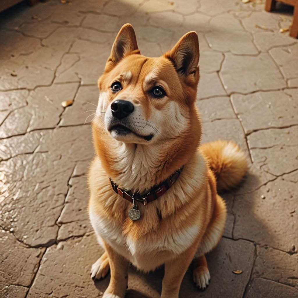 Photorealistic Dog with Funny Expression in Golden Light