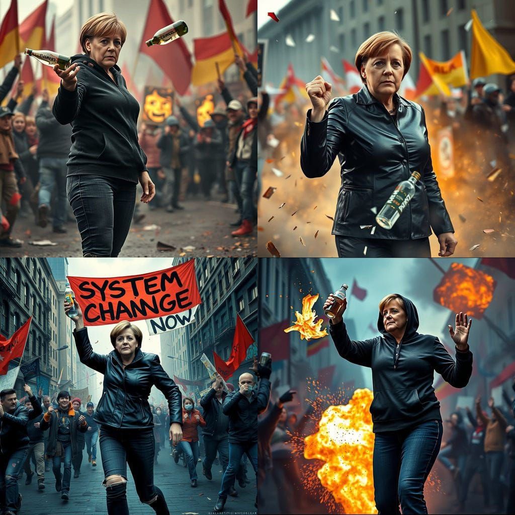 Angela Merkel in a Dark Block, a Fantastical Scene of Protes...