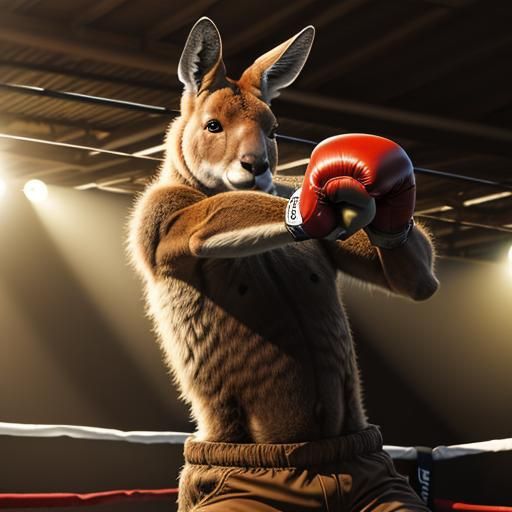 Kangaroo Boxer in Australian Outback, Photorealistic Close-U...