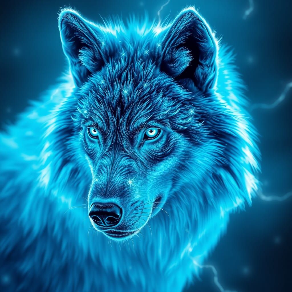 Majestic Blue Wolf with Iridescent Fur