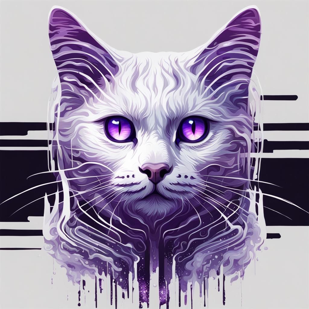 Glitching Ghost Cat with Purple Eyes