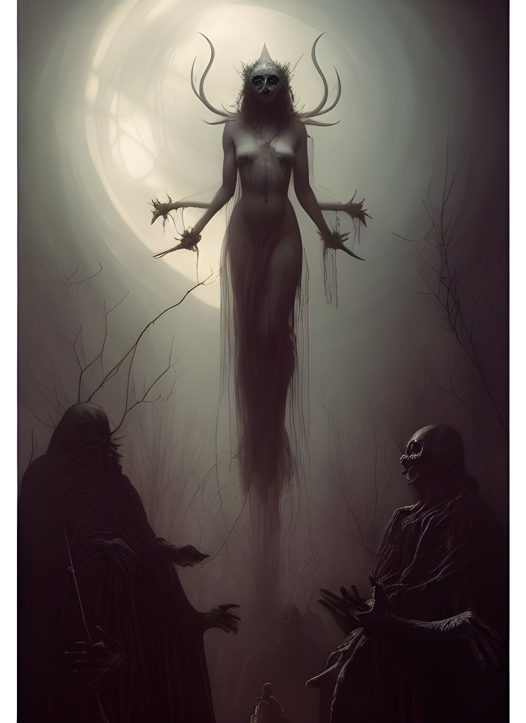 Sinister Witch Cult Ritual: Macabre Horror Illustration