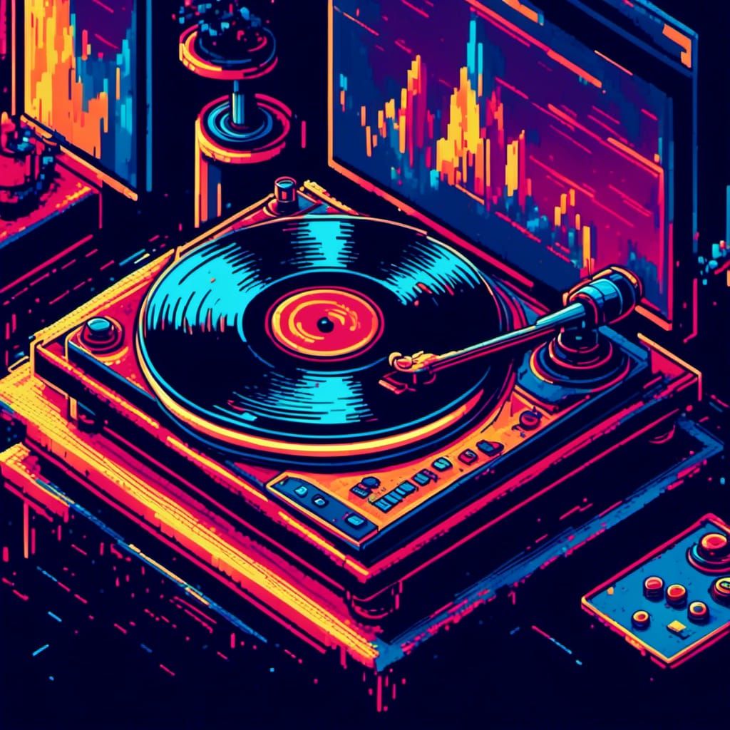 8-Bit Vinyl Record on Turntable