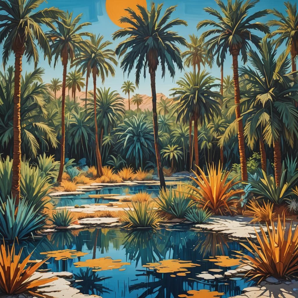 Desert Oasis in Mixed Media Style