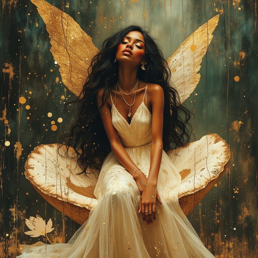 Fairy Goddess Kelly Rowland on Mushroom in Enchanted Forest