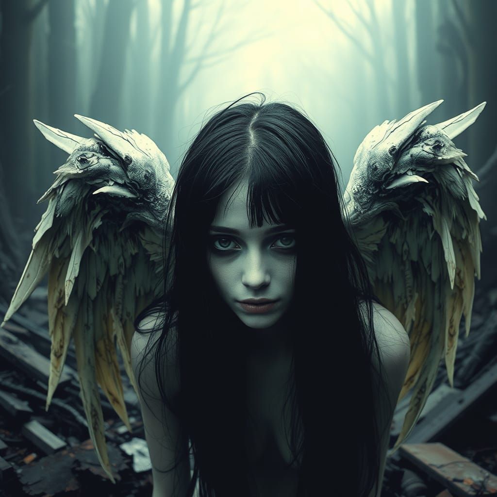 Fallen Angel in Glitched Dark Error Punk World