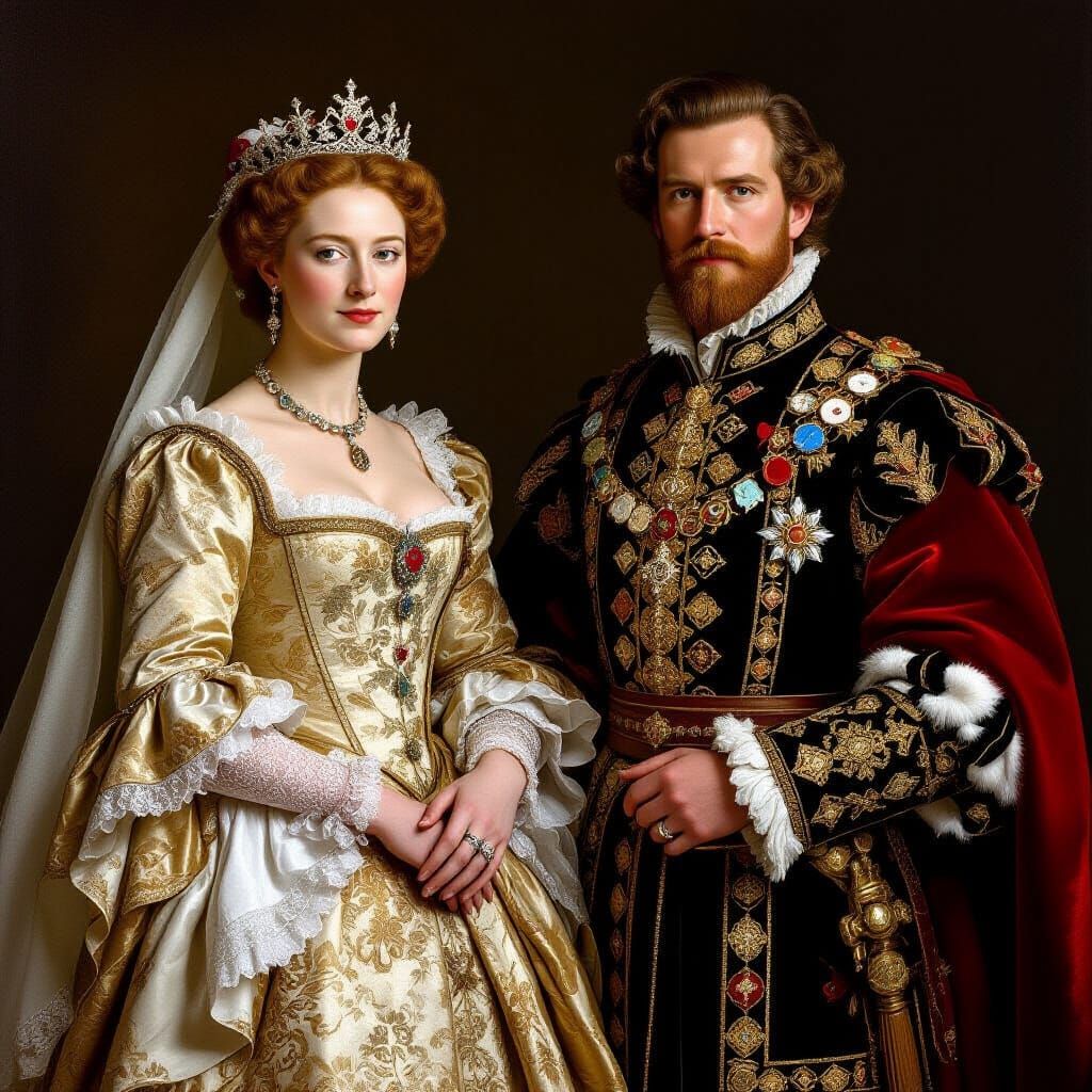 British Queen and King in Lavish Renaissance Style