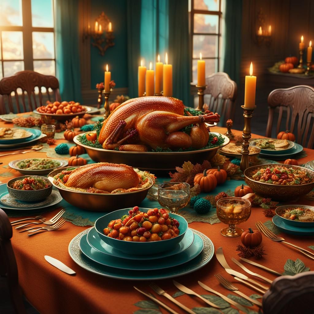 Thanksgiving Feast in a Modern Dining Room
