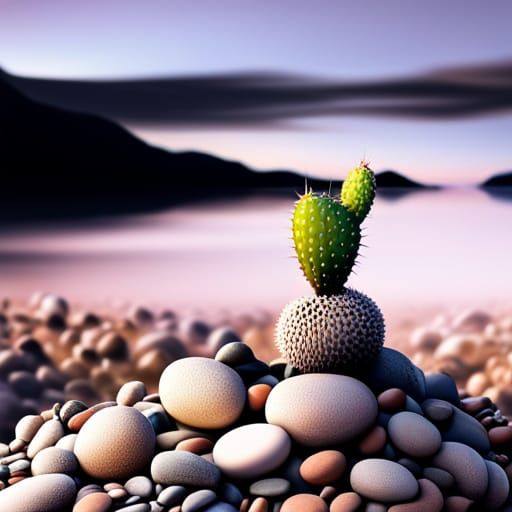 Realistic Cactus Sprouts in Dried Riverbed