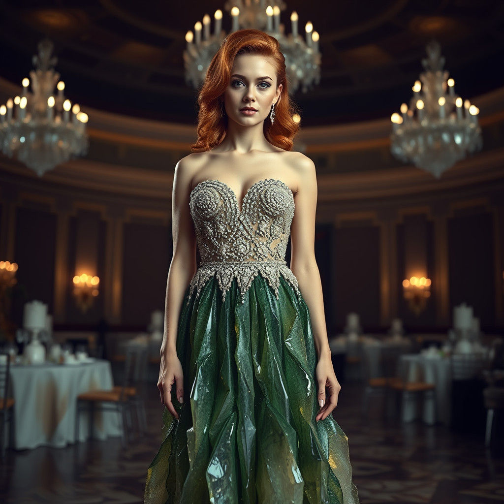 Woman in Crystal Dress in Grand Ballroom