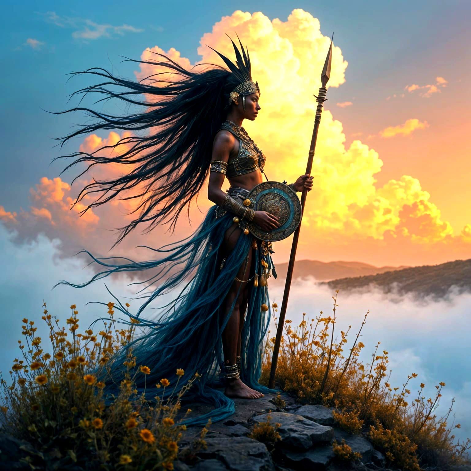 Warrior Princess in Kinetic Soundsuit on Misty Hill